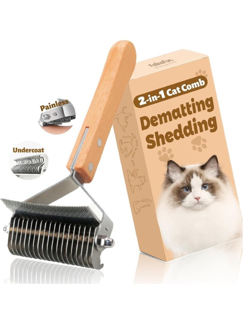 2-in-1 Cat Brush for Dematting & Deshedding, Undercoat Rake & Shedding Comb